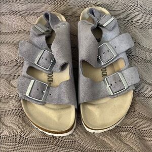 Birkenstock Gray Sandals with Adjustable Straps and Contoured Footbed
